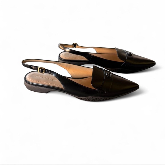 Coach Black Leather Pointed Slingback Loafers - Picture 2 of 5